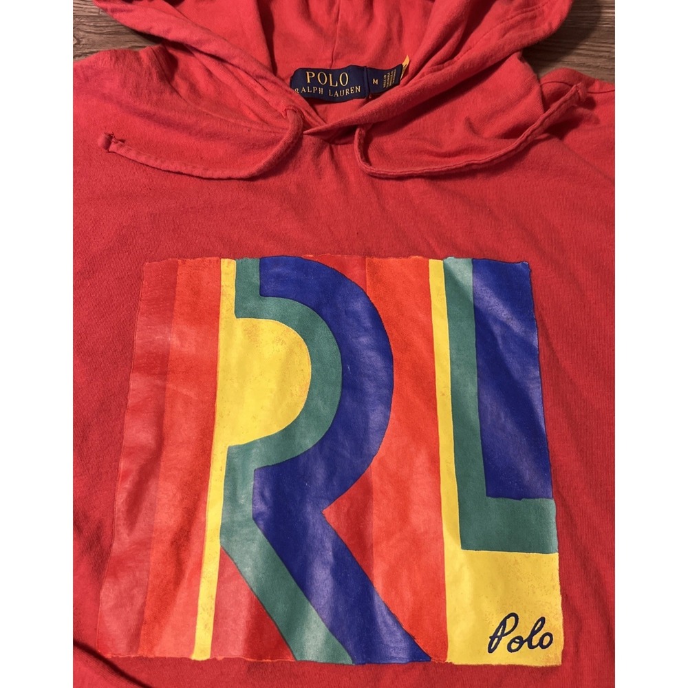 Polo Ralph Lauren Lightweight Red Graphic Print Pullover Hoodie Size Medium